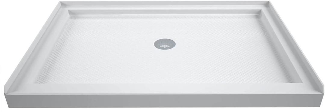 DreamLine SlimLine 32 in. D x 42 in. W x 2 3/4 in. H Center Drain Single Threshold Shower Base in White, DLT-1132420