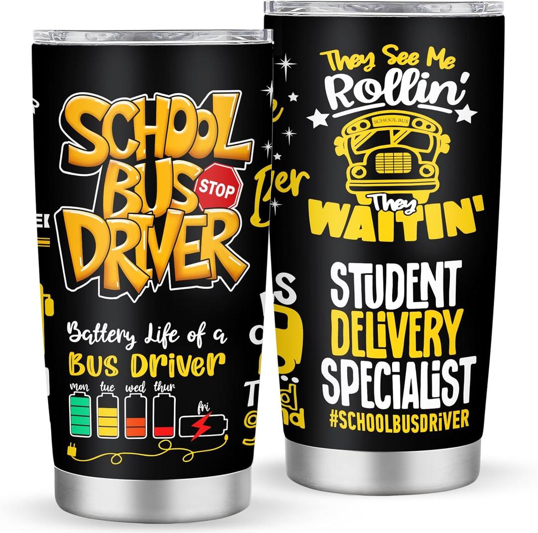 Ani-Cirla School Bus Driver Appreciation Tumbler, Best Bus Driver Gift, End of Year Gift for Men (20oz, Black1)