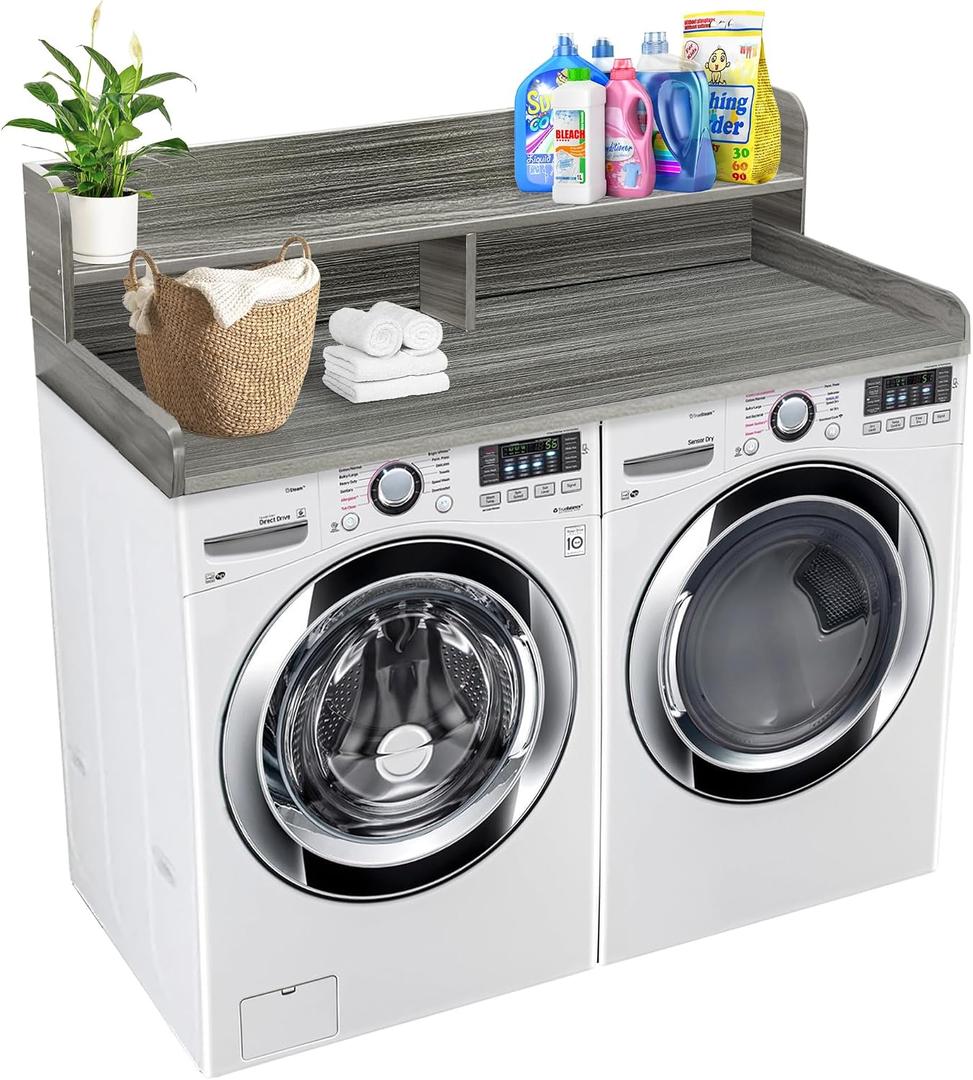 Royxen Laundry Countertop with Storage Universal Fit, Washer and Dryer Countertop with Shelf, Laundry Room Storage, 2-Tier Shelf (Eucalyptus), 54 inches x 27.5 inches x 12 inches