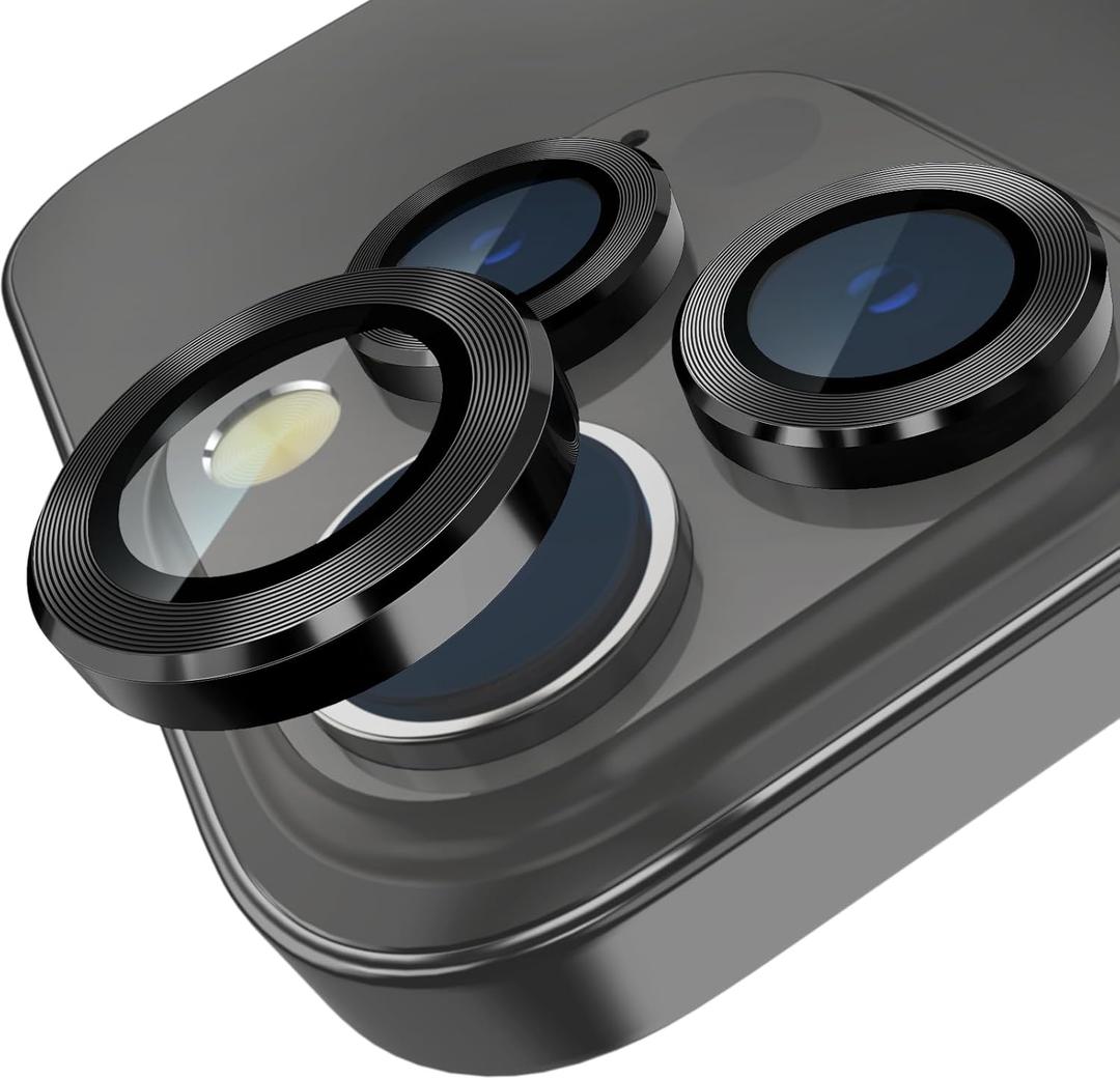 CloudValley Camera Lens Protector for iPhone 14 Pro (6.1 inch) & iPhone 14 Pro Max (6.7 inch), 9H Tempered Glass Metal Ring Camera Cover Film [Case Friendly Anti-Scratch High Definition], Black
