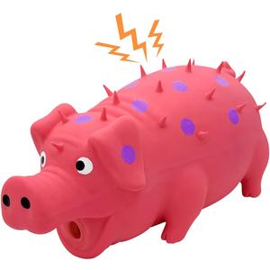 Andiker Dog Squeaky Toy, Dots Latex Dogs Chew Toys with a Oinks Sound Squeaker Grunting Pig Dog Toy Durable Self Play 8" Dogs Squeeze Toy for Dental Biting Chasing to Kill Boring Time (Pink)