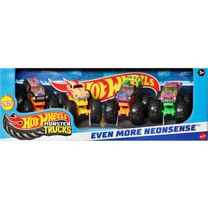 Hot Wheels Toy Monster Trucks Set of 4, 4-Pack of 1:64 Scale Alarm Squad Vehicles, Giant Wheels, Favorite Characters