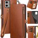 XcaseBar for Moto G 5G 2023 Wallet case with Zipper Credit Card HolderRFID Blocking, Flip Folio Book PU Leather Phone case Shockproof Cover Women Men for MotoG 5G case Light Brown