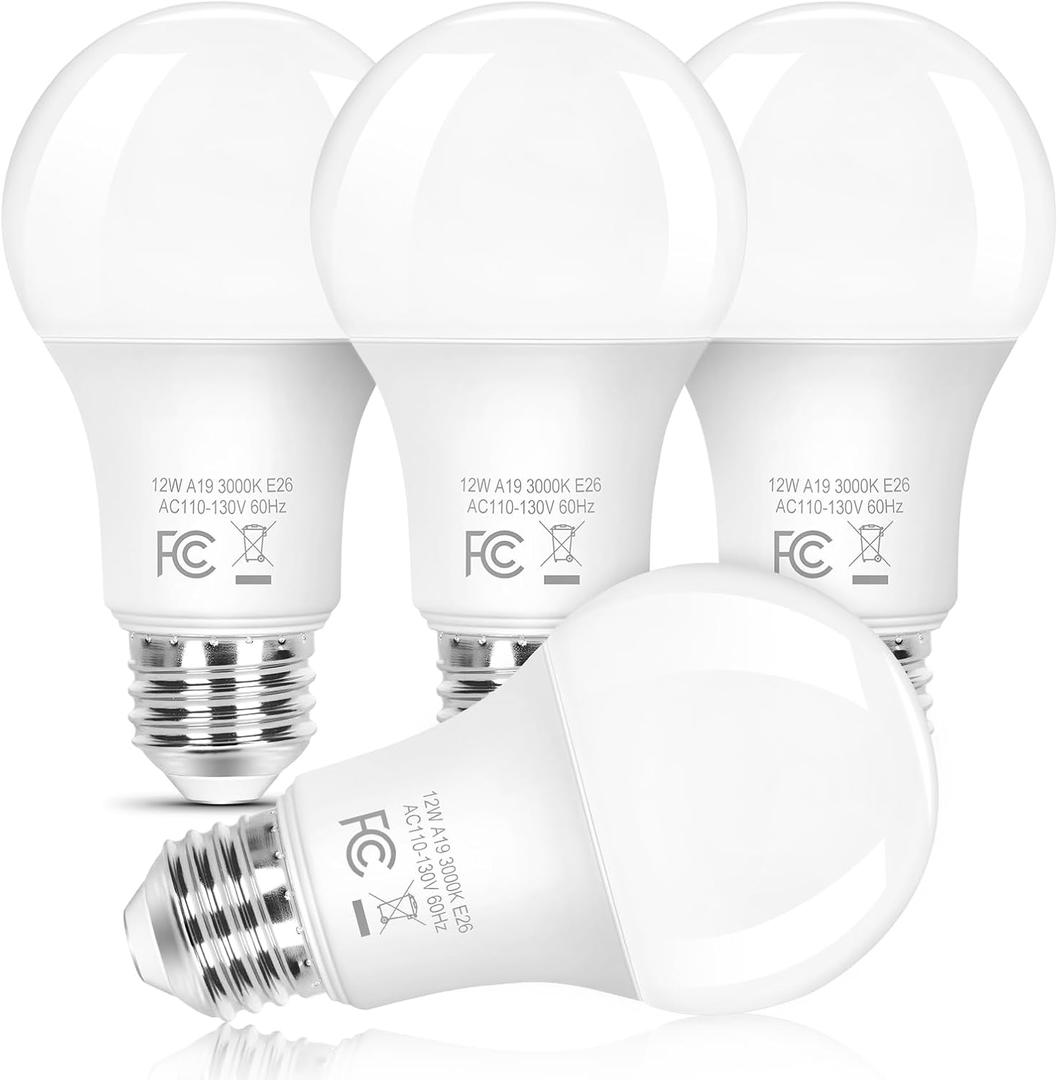 Brightever A19 LED Light Bulbs, 100 Watt Equivalent Light Bulbs Dimmable, Warm White 3000K, 1100 Lumens, Energy Efficient 12W, 4-Pack