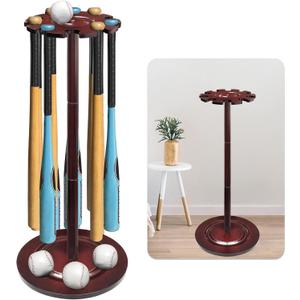 TP Baseball Bat Storage Organizer, Baseball Bat Holder Floor Stand, Wooden Baseball Bat Holder Storage Rack,Baseball & Softball Bat Rack, Baseball Bat Display Holder Holds 10 BatsCherry Red