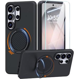 JAME for Samsung Galaxy S26 Ultra Case, Ring Holder Stand Kickstand, Dual Layer Shockproof Protective Cover with Screen Protector, Magnetic Accessory Friendly Galaxy S26 Ultra Phone Case 6.9", Black