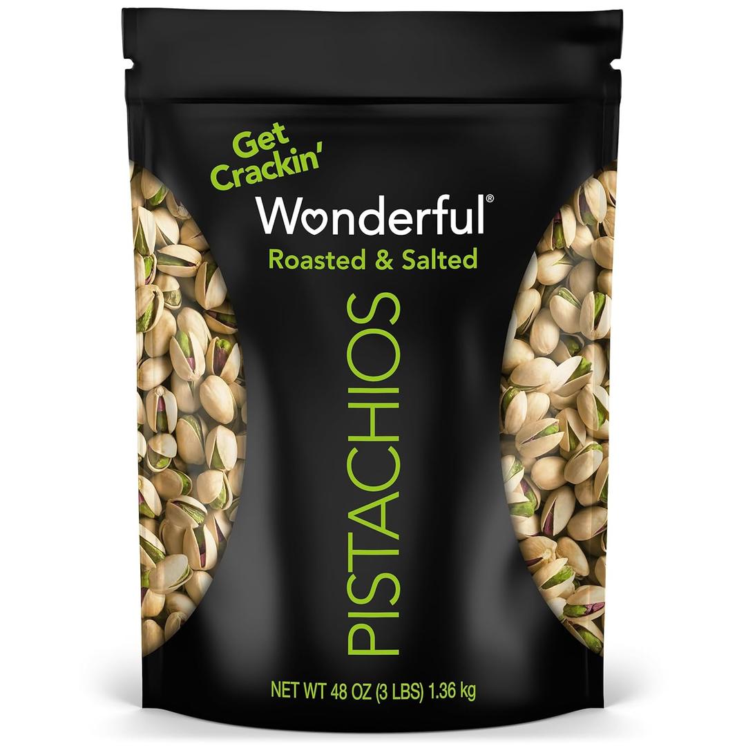 Wonderful Pistachios In Shell, Roasted & Salted Nuts, 48 Ounce Resealable Bag, Protein Snacks, Bulk Snacks, Healthy Snacks for Adults (EXP 04/28/26)