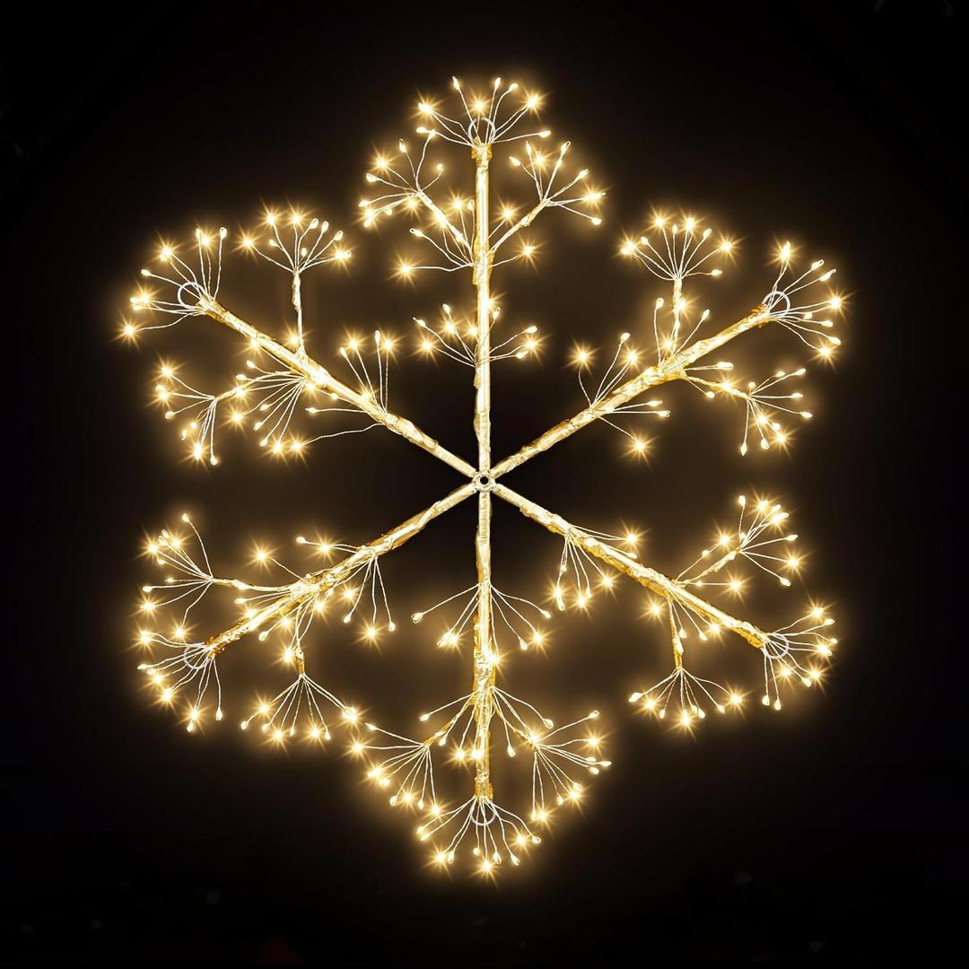24 Inch 300 LED Christmas Snowflake Light, Hanging Outdoor Light Up Snowflake with 8 Modes Timer for Christmas,Party,Home,Porch,Garden Decor