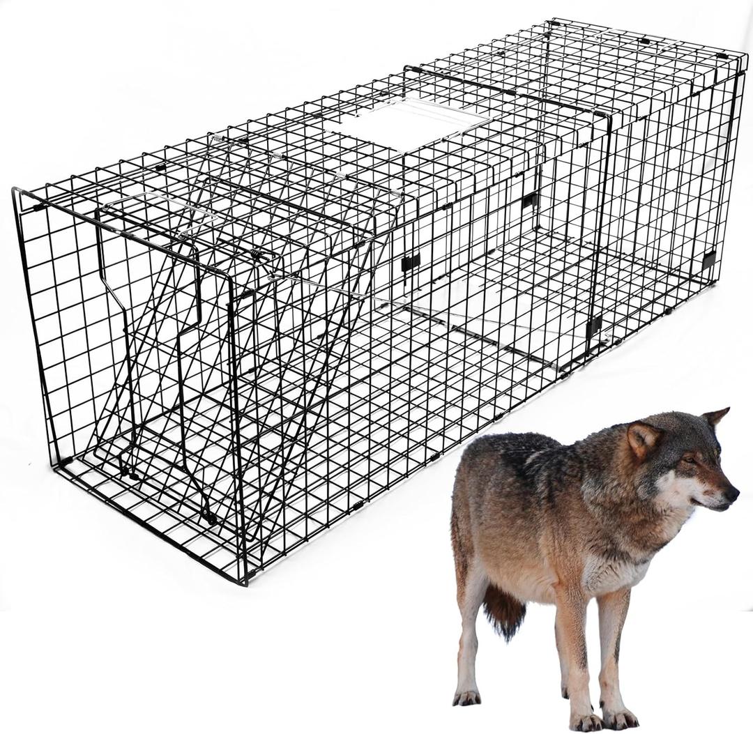 Heavy Duty Live Trap 59x20x22 Inch Extra Large Steel Collapsible with Humane Trap Release Door for Large Dogs, Foxes, Coyotes, Bobcats and Other Live Animals.