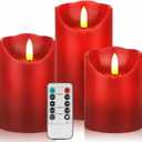 3 Pack Red Flameless Candle Set, 4" 5" 6" Flickering Battery Operated Candles with Remote Control, Electric Candle with Timer, Dancing Flames Real Wax Pillar LED Candle for Home Decor Festive Party