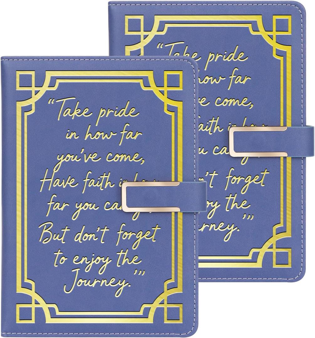 2 Pack Lined Journal Notebook for Women Men, A5 Hardcover Leather Journals with 400 Pages 80 GSM Thick for School Office Writing Business Travel, College Ruled Notebooks with Magnetic Buckle (Purple)