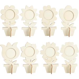 8Pcs Flower Spring Wood Crafts to Paint, Wooden Flowers Picture Frame for Craft, 3D Unfinished Spring Picture Frame Craft for Painting, DIY Mothers Day Gifts Flower Cutouts for Painting Decorations