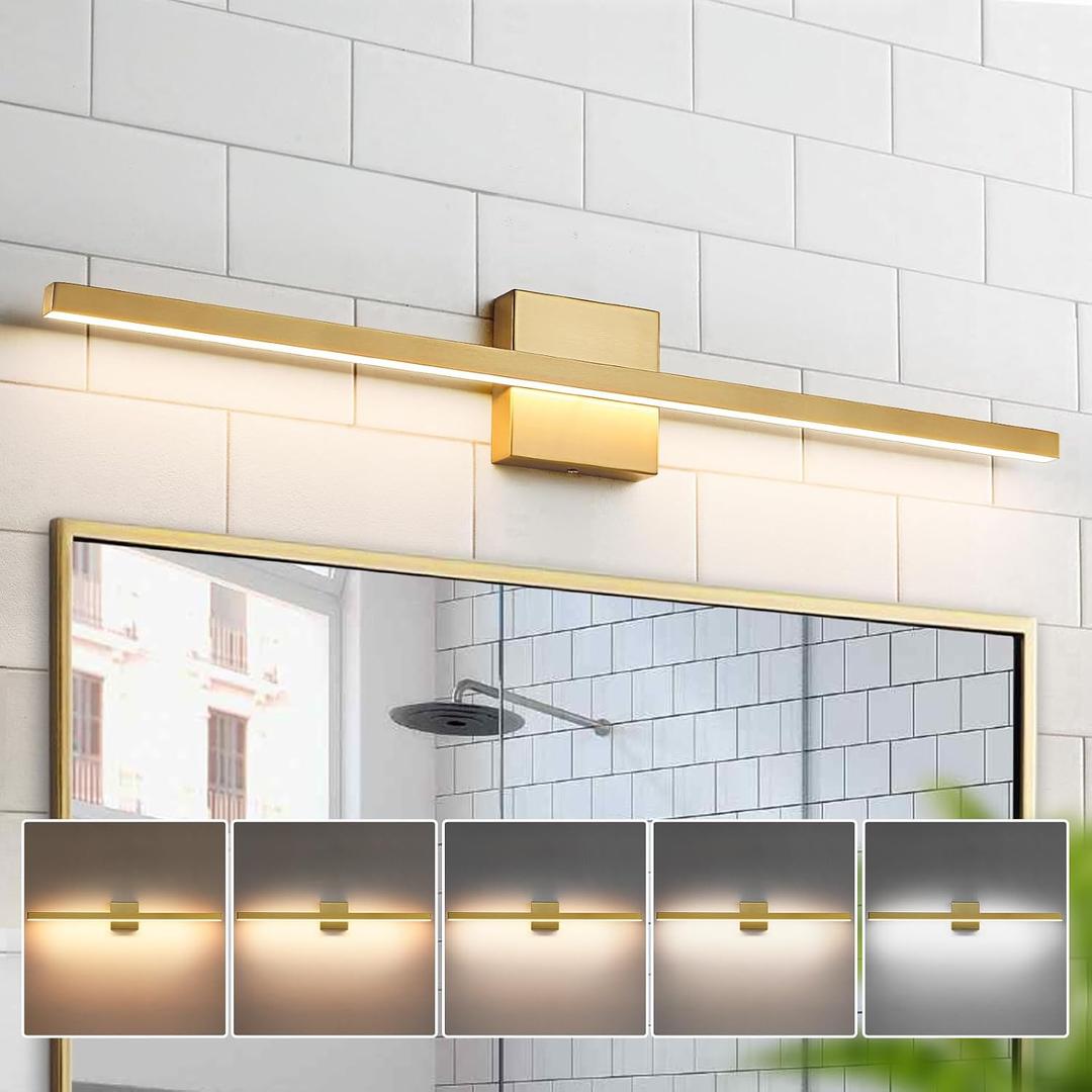 Epinl Gold Vanity Lights for Bathroom - 31.5 inch Brushed Gold Bathroom Light Fixtures Over Mirror 22W LED Dimmable Wall Sconce Lighting Fixture 5CCT Vanity Light Bar for Bathroom Bedroom, 32 Inch