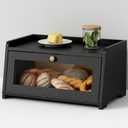 Black Bread Box for Kitchen Countertop, Vintage Wooden Counter Breadbox, Homemade Bread Storage Container for Sourdough Loaf, Small Farmhouse Corner Kitchen Countertop Organizer for Cabinet