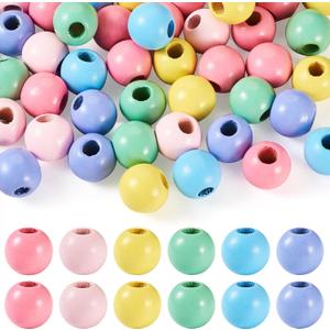 50Pcs Wooden Beads for Crafts, 25mm Colored Wooden Beads Dyed Wood Beads Large Hole Round Wood Spacer Beads Wooden Hair Beads for Garland Jewelry Making Holiday Party Decoration (Mix Colors)