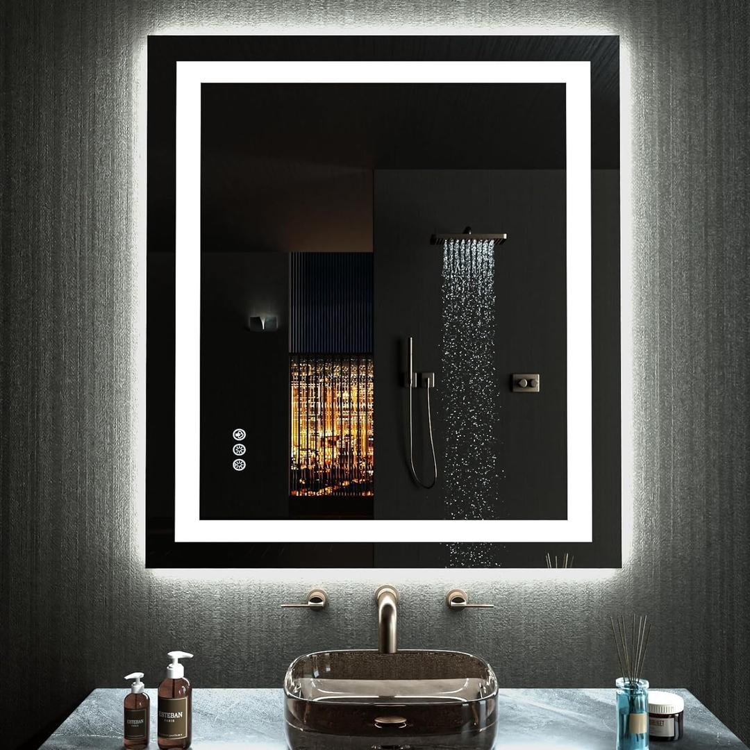 LOAAO 20"X28" LED Bathroom Mirror with Lights, Anti-Fog, Dimmable, RGB Backlit + Front Lighted, Bathroom Vanity Mirror for Wall, Memory Function, Waterproof, Tempered Glass