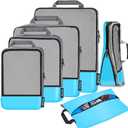 BAGAIL 4 Set/6 Set/8 Set Compression Packing Cubes Travel Accessories Expandable Packing Organizers(Blue HalfMesh 6 Set)
