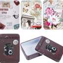 CREATCABIN 4Pcs Vintage Metal Tin Box Card Holder Rectangular Tinplate Box Containers Christmas Small Wrap Boxes with Lids Hinged Storage Cans for Home Kitchen Candles Jewelry Coin Cake Biscuits