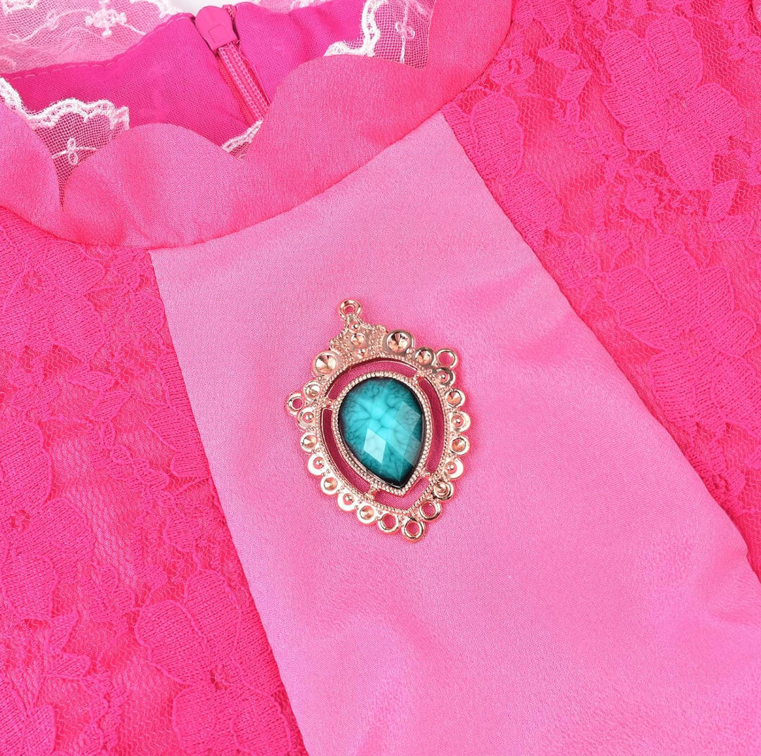 JerrisApparel Princess Dress for Girls Pink Peach Costume Halloween Cosplay Party Dress Up, Size 130