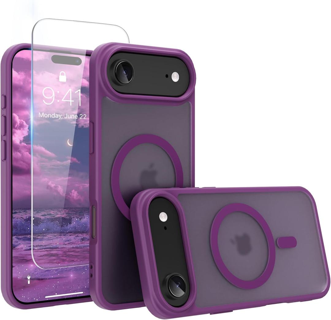 Magnetic for iPhone 17 Air Phone Case, [Compatible with MagSafe], Screen Protector X1, [Military Grade Drop Protection],Matte Finish,Slim,Shockproof,Protective (Deep Purple, iPhone 17 AIR)