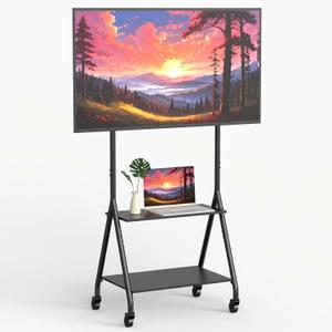 Mobile TV Cart with 2-Tier Shelf for 32-80 inch TVs up to 110 lbs, Rolling TV Stand with Silent Wheel, Portable Outdoor Tv Stand for Business, Office, School, Home, Black
