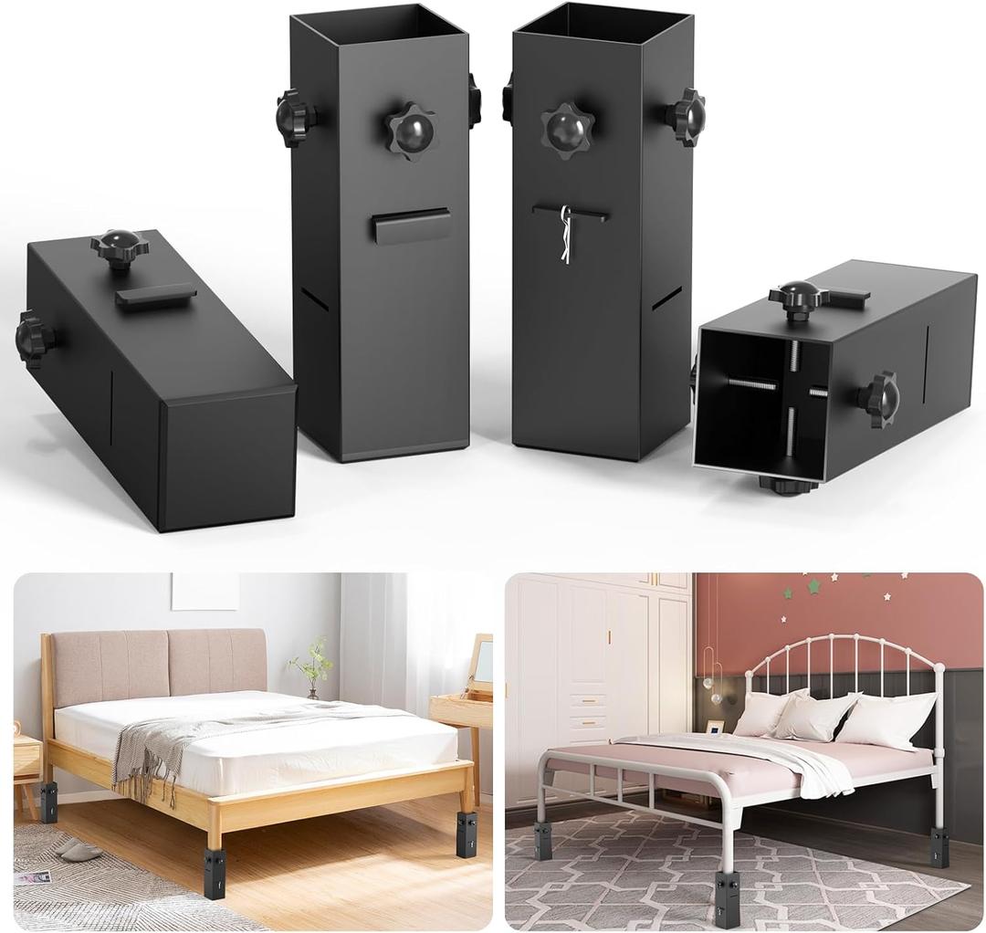 4 Pack Bed Risers, Adjustable to 3.2", 5.1" Heights, Risers for Bed Frame Heavy Duty Bed Risers for Metal Frame Supports up to 10000 Lbs