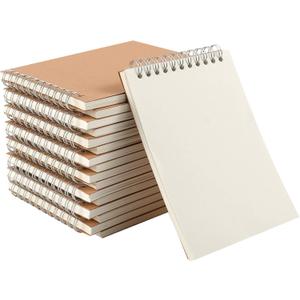 HOZEON 20 PCS A6 Size Top Spiral Bound Sketch Notebooks, Blank Kraft Brown Cardboard Cover Sketch Pad for Animation, Sketching, Drawing, Doodling and Journaling, 60 Sheets for Each Pad