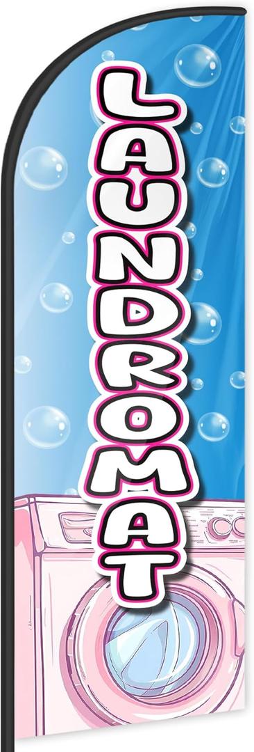 Laundromat Feather Flag for Business Advertising 6 FT Swooper Flag for Storefronts Retailers Shops Food Trucks Events and Fairs (Flagpole Not Included)