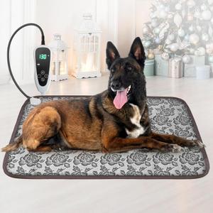 Large Dog Heating Pad 34x21in with Smart Thermostat Switch and Power Line Protection Tube,Obtained MET and UL Dual Certification, Suitable for Dogs of All Ages-Rose