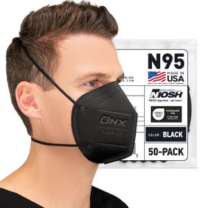 AccuMed BNX N95 Mask Black NIOSH Certified MADE IN USA Particulate Respirator Protective Face Mask (50-Pack, Approval Number TC-84A-9315 / Model H95B) Black, 1 Count