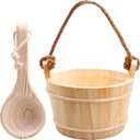 Sauna Bucket and Ladle 5 Liter (1.3 Gallon), Finnish Pine Wooden Sauna Accessories with Handmade Sauna Bucket, Plastic Liner and Rope Handle