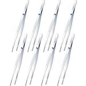 Yaomiao 8 Packs 12 Inch Bar Tweezers Silver Cocktail Tongs Long Garnish Tweezers Stainless Steel Bartender Kitchen Cooking Tongs for Cocktail Food Fruit Korean BBQ Bartender Chef, Multi-use