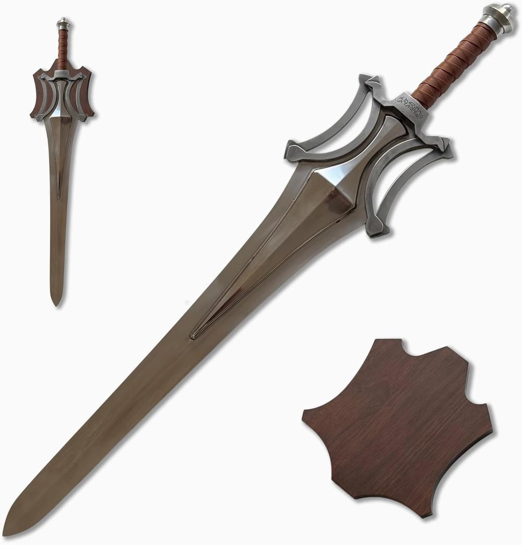 He Man's Sword of Power - All Metal Decorative Sword with Display Plaque, Leather Wrapped Handle, Stainless Steel Blade and Alloy Accessories