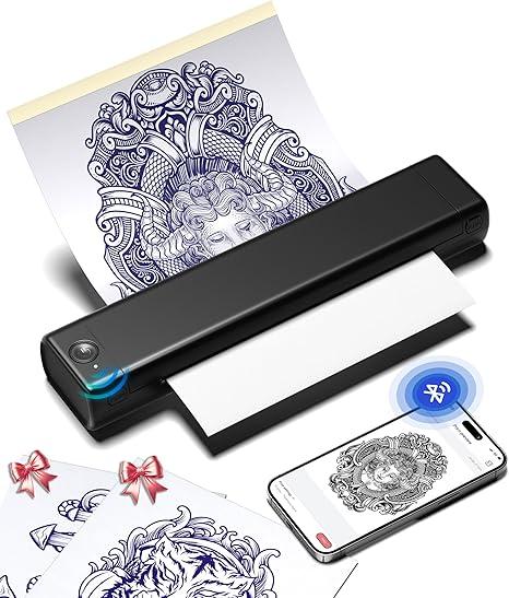 Phomemo Tattoo Stencil Printer, M08F Wireless Thermal Tattoo Printer with 10pcs Transfer Paper, Compatible with Phone/Tablet/PC, Tattoo Supplies for Tattoo Artists, AI Image Generation, All Black