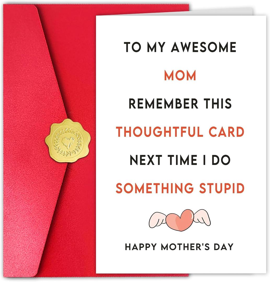 2 x Funny Mother's Day Card, Remember This Thoughtful Card Next Time I Do Something Stupid, Sarcastic Greeting for Awesome Mom
