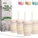 Grow Forward Bamboo Kids Cups with Lids and Straws - 10oz Drinking Cups for Kids with Childproof Twist Lids & Silicone Straws - Eco Friendly, BPA Free, Non Toxic & Dishwasher Safe - Arctic