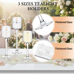 Yaomiao 3 Pcs Tall Glass Candle Holder Floating Candles for Centerpieces Clear Tall Tea Light Candleholders for Wedding Party Dining Bathroom Table Pillar Settings, 3 Sizes 7.87"& 9"& 10.2" H