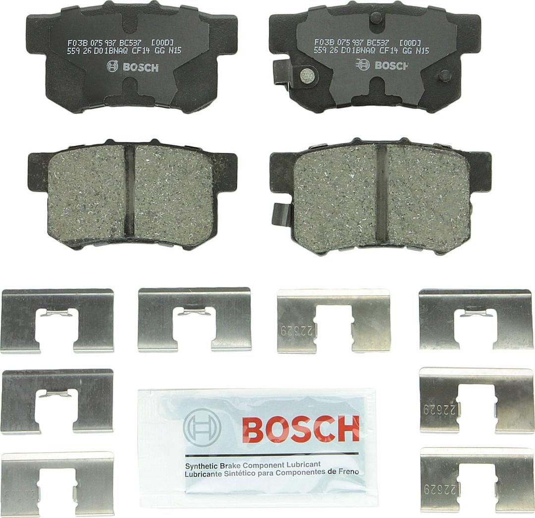 BOSCH BC537 QuietCast Premium Ceramic Disc Brake Pad Set - Compatible with Select Acura CL, CSX, ILX, RSX, TL, TSX, Vigor; Honda Accord, Civic, CR-Z, Prelude, S2000; Suzuki Kizashi, SX4; REAR