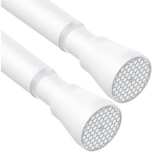 AIZESI 2PCS Shower Curtain Rod 30-64 Inch Adjustable Curtain Rods Never Rust & Non-Slip No Drilling Shower Rod Spring Tension Curtain Rod for Bathroom Doorway Window Closet Cupboard, White