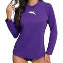 Halcurt Women's Long Sleeve Rash Guard Swim Shirt with Built in Bra Light Weight Quick Dry UPF50 Swimsuit Top M Purple
