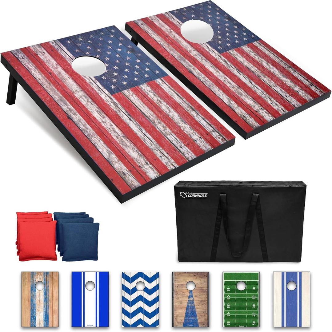GoSports Portable Cornhole Sets, 8 Styles Choose 4 x 2 ft or 3 x 2 ft - Boards Include 8 Bean Bags, Travel Case, and Game Rules
