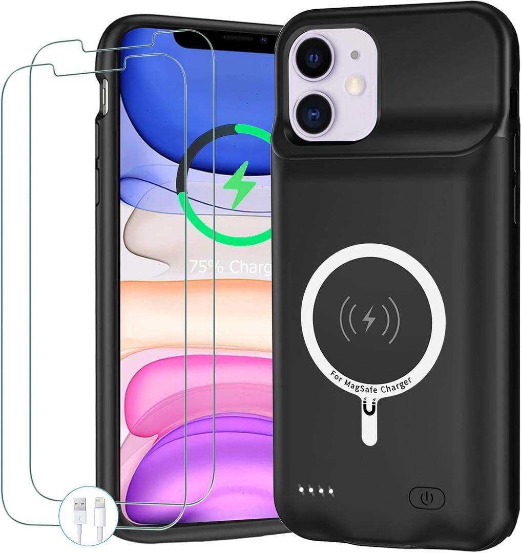 Battery Case for iPhone 11, Upgraded 10000mAh Portable Protective Charging Case with Wireless Charging Compatible with iPhone 11 (6.1 inch) Rechargeable Battery Pack Charger Cover with Carplay (Black)
