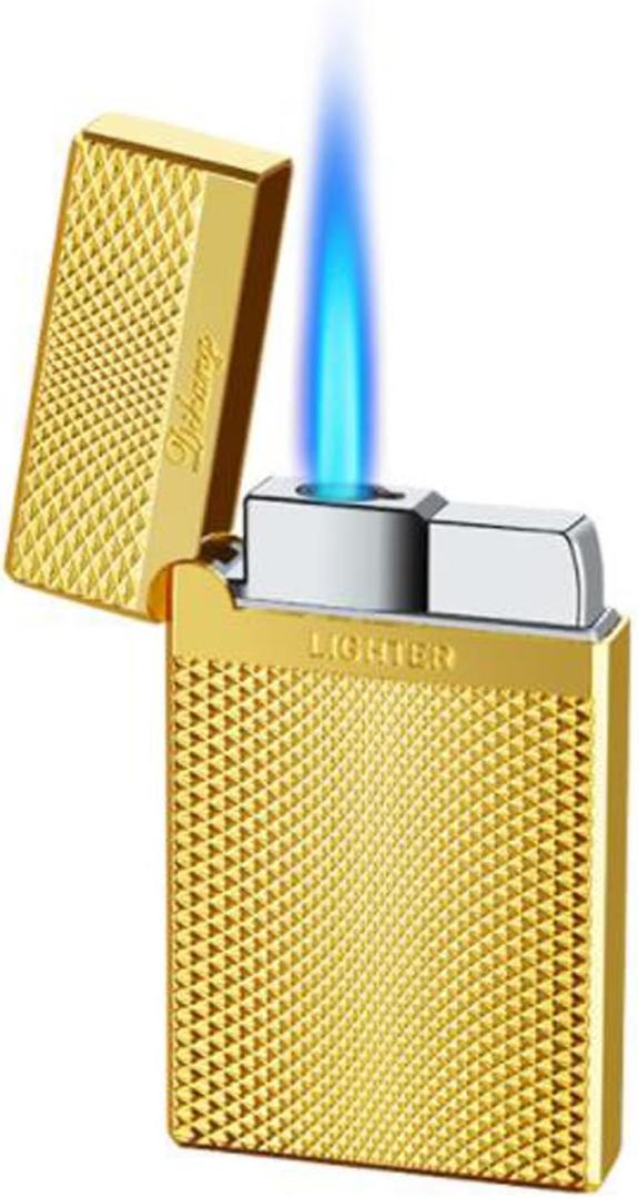 Classic Cigarette Cigar Metal Torch Lighter, Adjustable Flame, Butane Refillable, Windproof, No Gas (Gold)