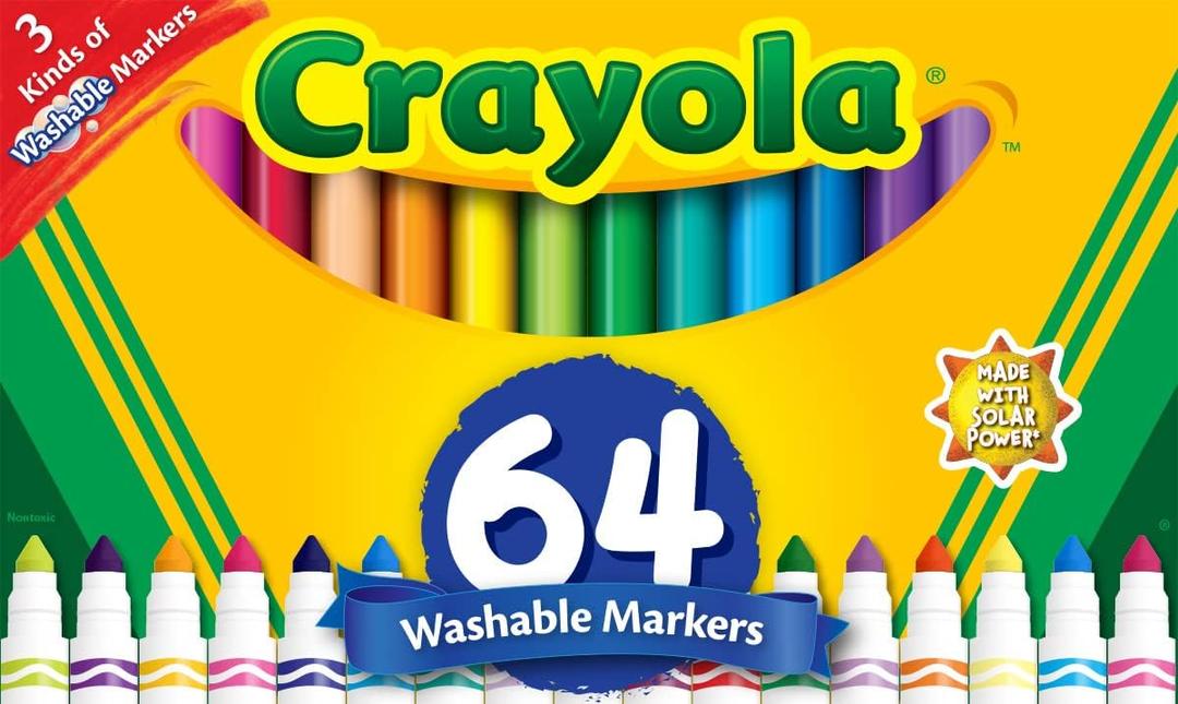 Crayola Washable Broad Line Marker Variety Set (64ct), Christmas Gifts for Grandkids, Toddlers & Kids, Ultra-Clean, Window, & Gel FX Markers for Kids, 3+