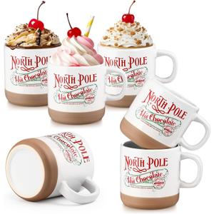 Yaomiao 6 Pcs Christmas North Pole Hot Chocolate Mug Hot Cocoa Coffee Mugs Christmas Santa Xmas Ceramic Cups with Handle Gift Mug for Women Men Employee Coworker