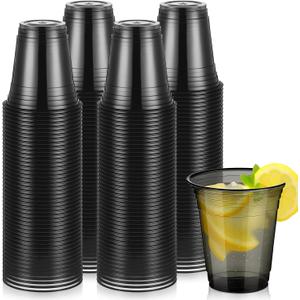 Pickmesh 50 Pack 12 oz Clear Plastic Cups Disposable Party Drinking Cup Bulk for St Patricks Day Wedding Baby Shower Birthday Graduation Family Gathering Party Supplies(Black)