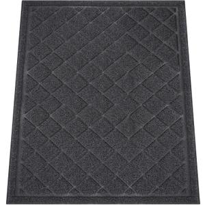 Front Door Mat Indoor Outdoor, 48" x 36" Non Slip Welcome Doormat for Entryway, Heavy Duty Low Profile Entrance Rug for High Traffic Areas, Patio, Outside Entry, Yard, Porch Waterproof (Black Square Mesh)