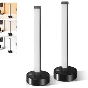 Skinny Lamp LED Cordless Rechargeable Table Lamp, Dimming 3 Color Temperatures, Battery Operated Desk Minimalist Lamp for Bedroom, Nightstand, Living Room, Reading (Black) (2 Pack)