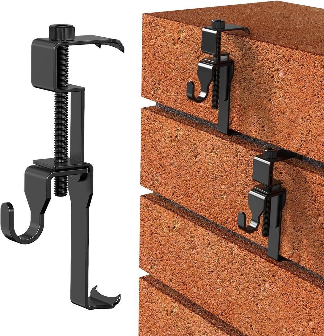 Stainless Steel Brick Wall Clips, Brick Hooks Clamp Outdoor Heavy Duty 1-3/4" to 2-1/2" Brick Hook Brick Hangers No Drill, 6 Packs