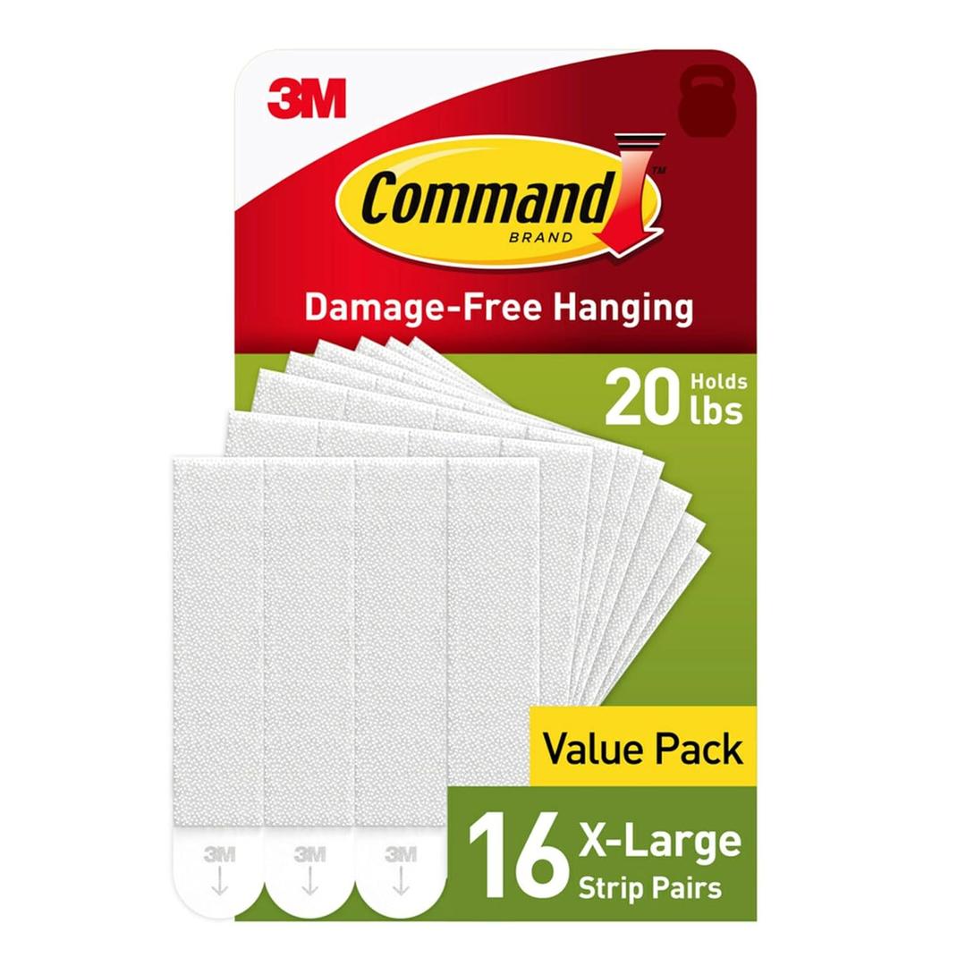 Command 20 lb XL 16 Pairs Heavyweight Picture Hanging Strips (32 Strips), Damage-Free Hangers for Picture Frames, No Tools Required, Ideal for Home Room Wall Decor, White Adhesive